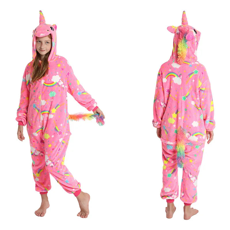 Kids Winter Stitch Flannel Pajamas - Pikachu, Unicorn Kigurumi Onesies for Boys, Girls, and Baby Blanket Sleepers