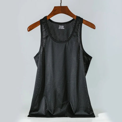 Men's Ice Silk Mesh Tank - Transparent Gym Stringer Bodybuilding Vest - Hiccupzz