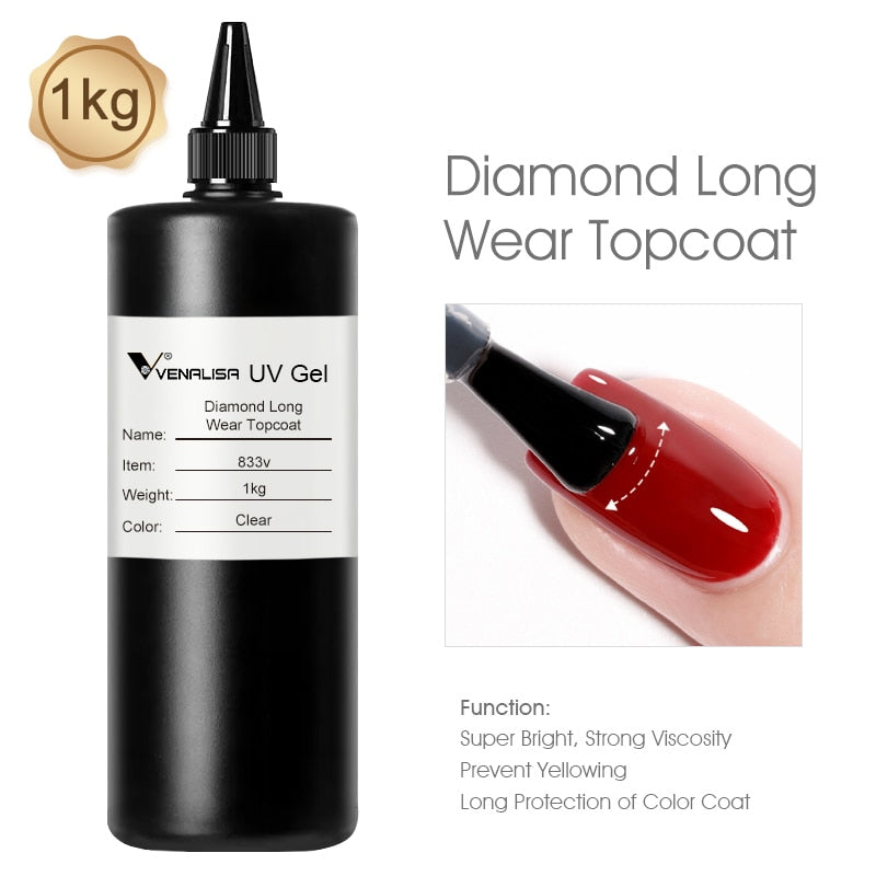 Long Wear Tempered Top Coat Reinforce Gel, Big Volume 225g/30ml Base Gel