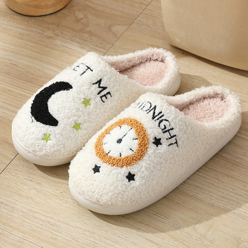 Moon Letter Pattern Cotton Slippers Indoor Home Plush Warm Slippers