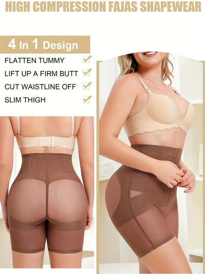 Women's High-Waist Shapewear Tummy Control Body Shaper Shorts, Butt Lifter Panties, Adjustable Waist Trainer, Breathable Fabric, With 4 Steel Bones - Hiccupzz