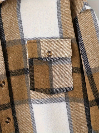 Men's Classic Plaid Lapel Shirt, Casual Slightly Stretch Breathable Button Up Shirt For Outdoor - Hiccupzz