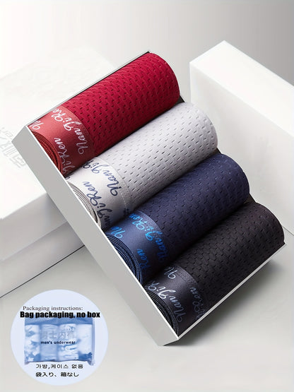 4-Pack Men's Ice Silk Antibacterial Underwear - Breathable Stretchy Boxer Briefs for Spring & Summer - Hiccupzz