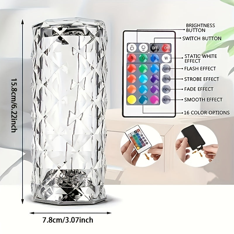 1 Pc 16-Color RGB Rose Crystal Table Lamp - Touch & Remote Control Color