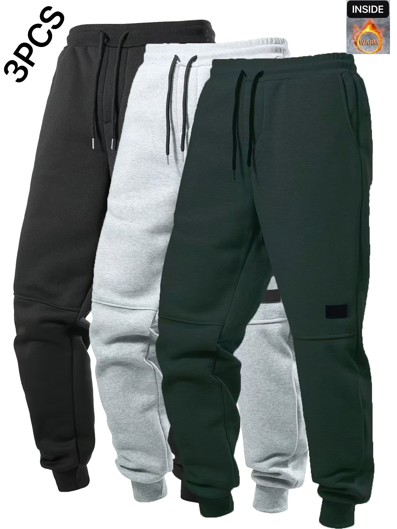 3-Pack Men's Solid Color Drawstring Joggers, Casual Sport Pants with Pockets