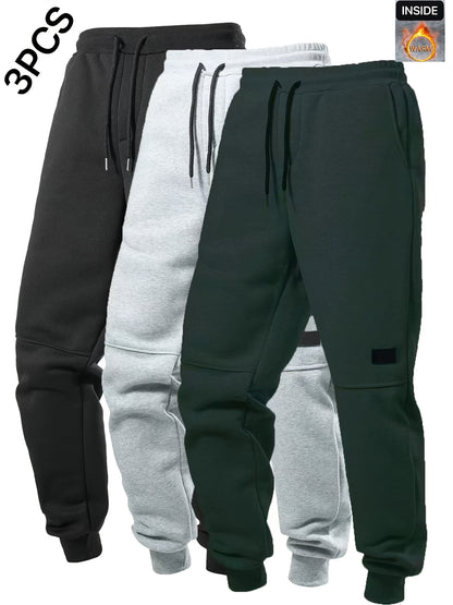 3-Pack Men's Solid Color Drawstring Joggers, Casual Sport Pants with Pockets - Hiccupzz