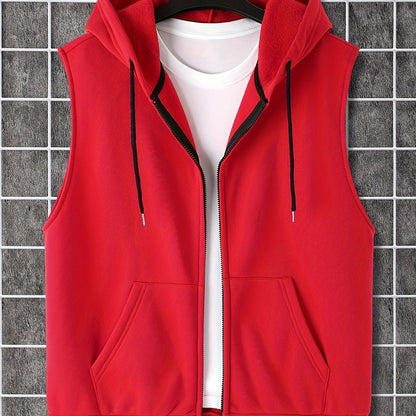 Men's Sleeveless Zip-Up Hoodie Vest with Pocket, Casual Outdoor Activewear - Hiccupzz