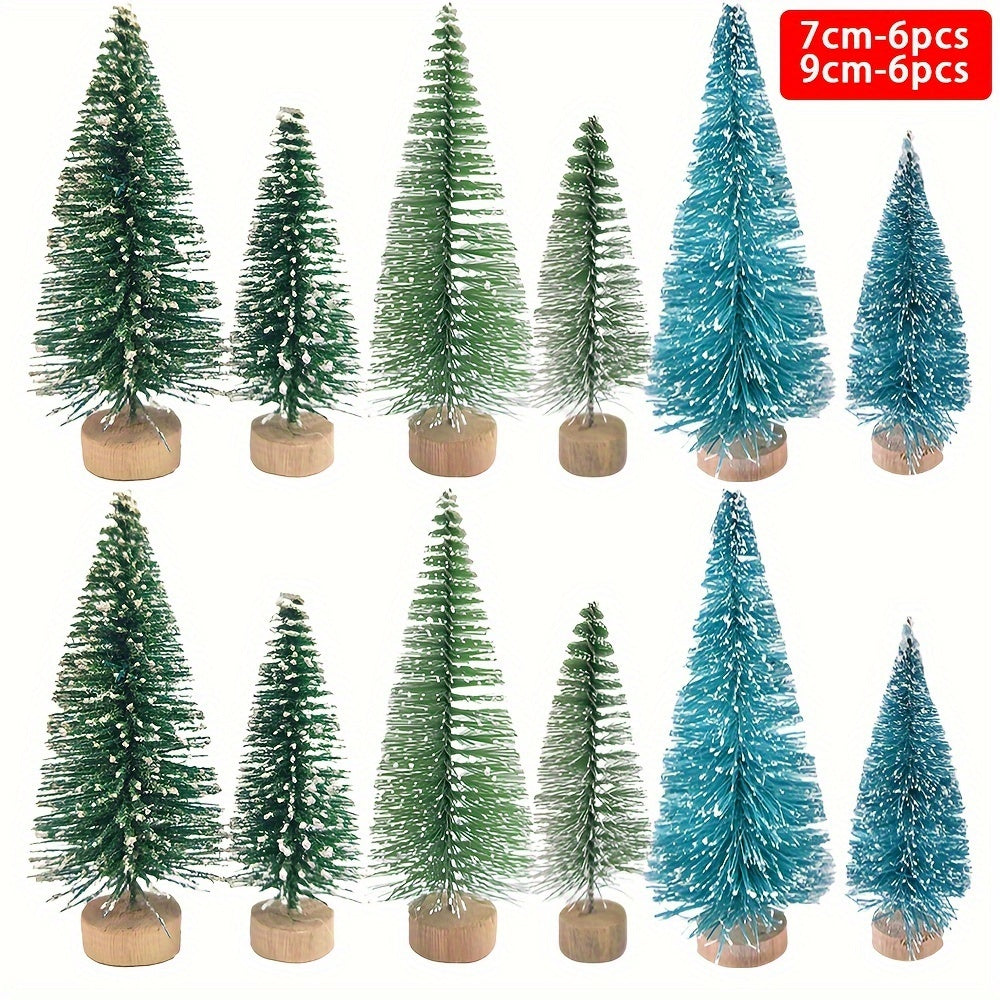 12-Pcs Mini Christmas Tree Set with Snow Sprinkled Effect