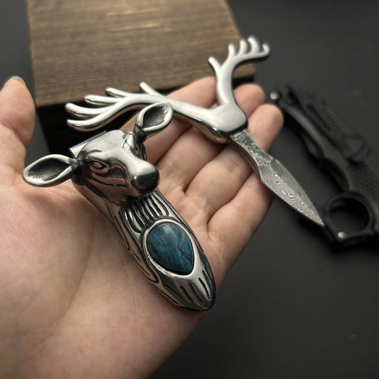 316 Stainless Steel Tea Knife Coffee Synthetic Crystal Longhorn Christmas Pendant Necklace Clasp, Paper Cutter, Box Opener Pocket Knife