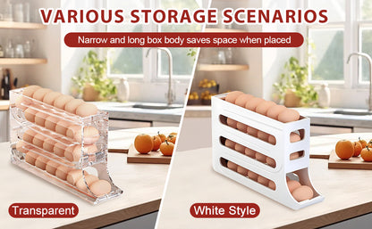 4-Tier Rolling Egg Dispenser for Refrigerator – Automatic 30-Egg Storage Rack for Kitchen