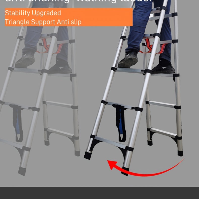 6.5 Ft 7-Step Telescopic Folding Ladder - Herringbone Design, Anti-Shake & Anti-Slip, 330 lb Capacity, Multi-Purpose Outdoor Household Ladder