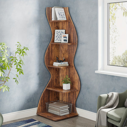 5-Tier Corner Shelf, Rustic Wall Bookshelf, Stylish Plant Stand for Living Room & Office