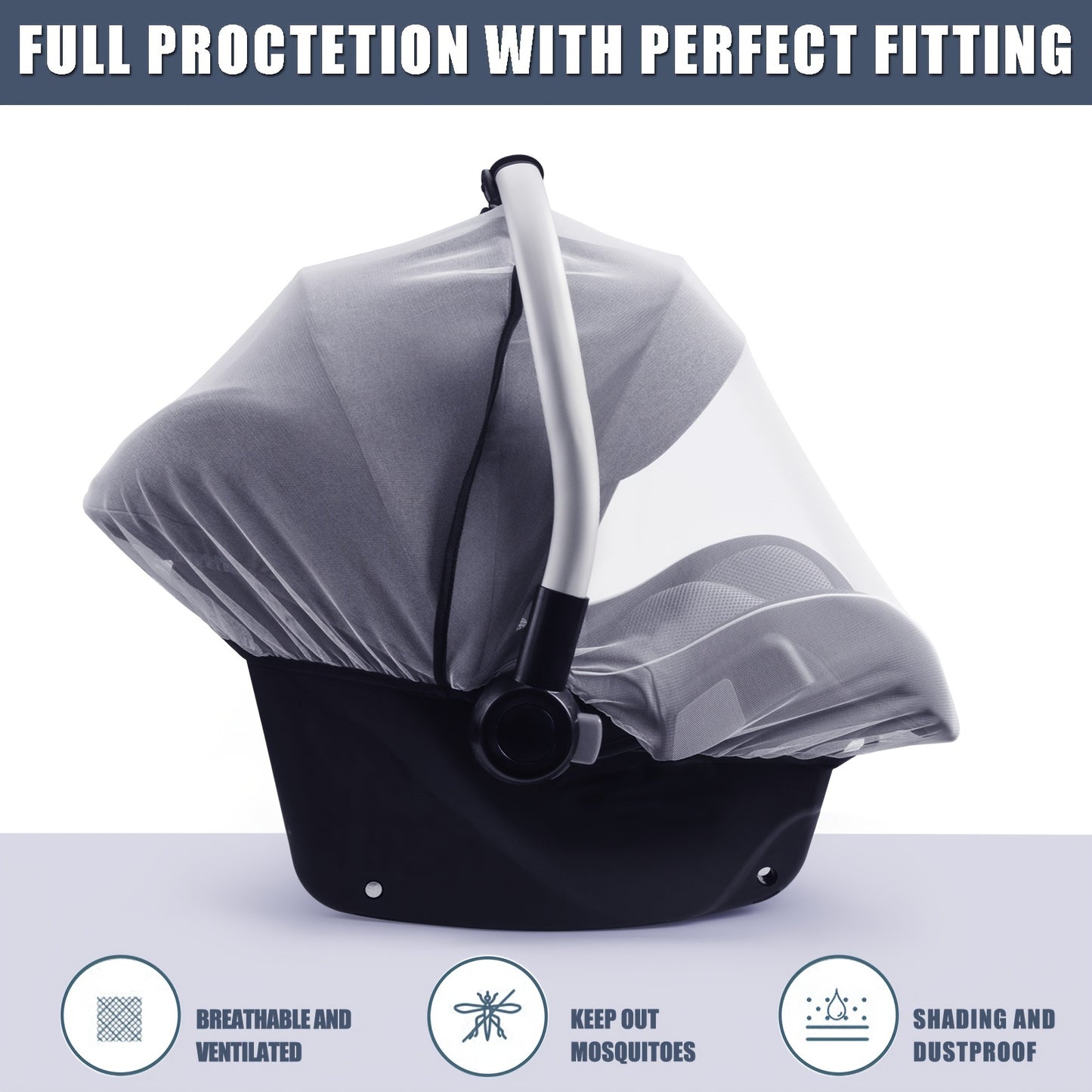 Baby White Mosquito Net - Breathable Elastic Netting for Infant Car Seats, Strollers