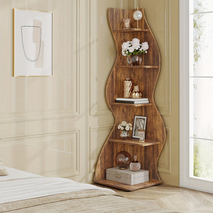5-Tier Corner Shelf, Rustic Wall Bookshelf, Stylish Plant Stand for Living Room & Office