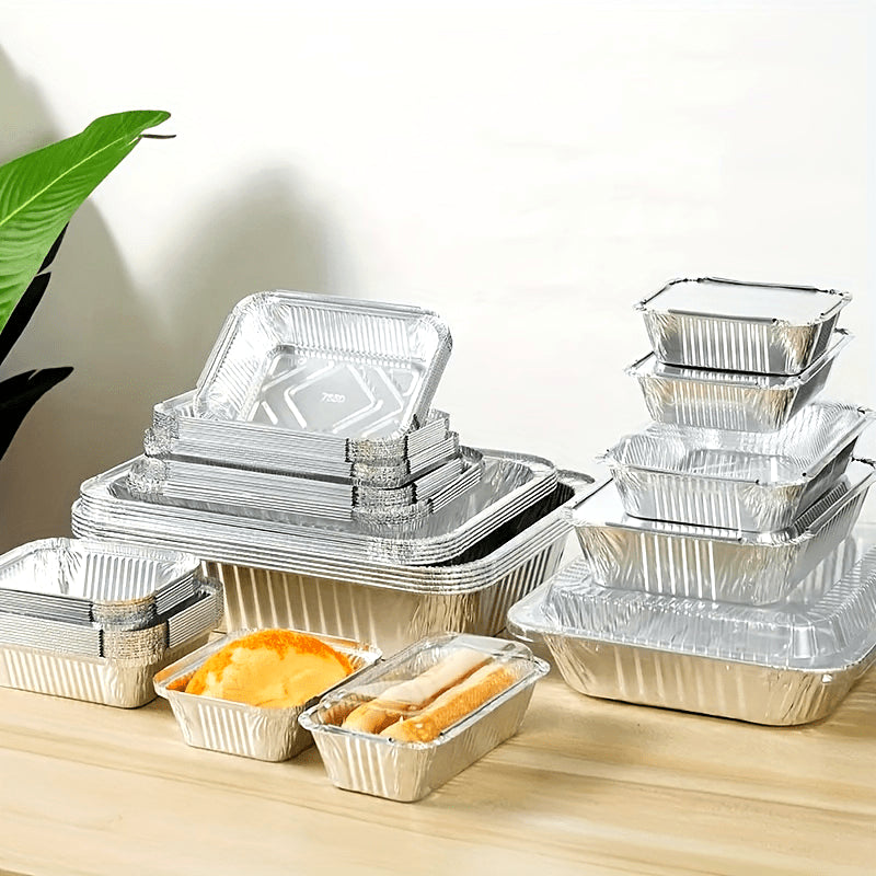 50pcs Aluminum Pans, Disposable Foil Steam Table Deep Pans, Tin Pans Great For Roasting