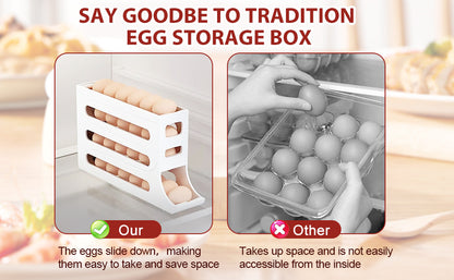 4-Tier Rolling Egg Dispenser for Refrigerator – Automatic 30-Egg Storage Rack for Kitchen