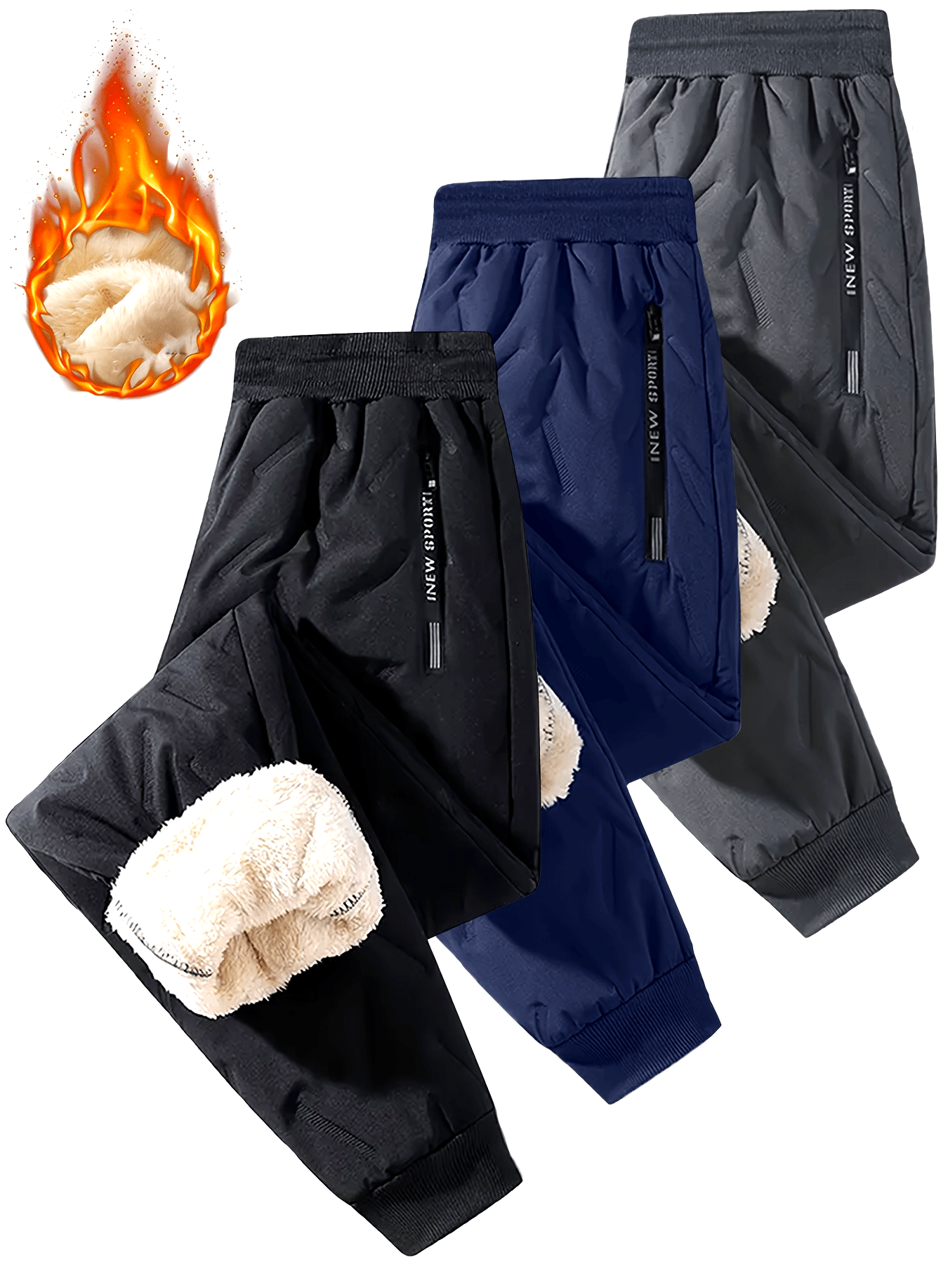 3-Piece Boys' Winter Thermal Pants Set - Windproof, Waterproof, Fleece Lined, Ski Pants with Pockets