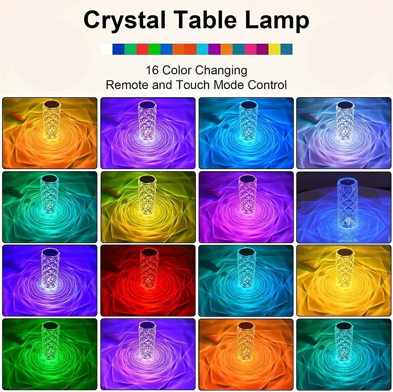 1 Pc 16-Color RGB Rose Crystal Table Lamp - Touch & Remote Control Color