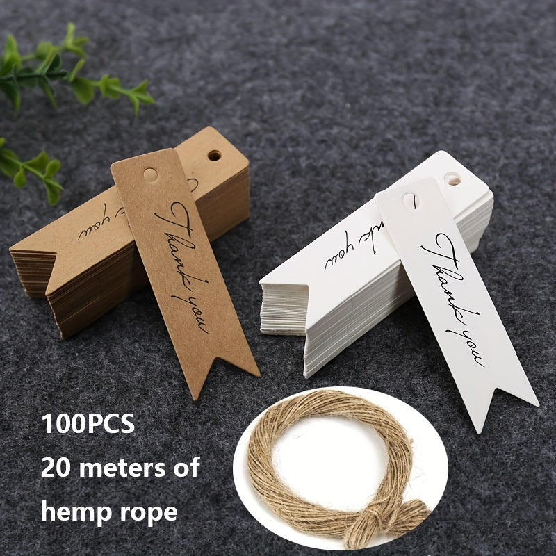 100pcs Kraft Paper Thank You Tags with Hemp Twine – Inspirational Gift and Baking Message Cards