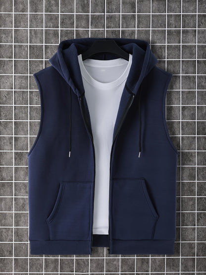 Men's Sleeveless Zip-Up Hoodie Vest with Pocket, Casual Outdoor Activewear - Hiccupzz
