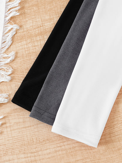 9 Pcs girls' velvet thermal leggings set, solid color, high stretch, comfortable warm pants - Hiccupzz