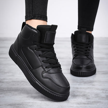 Men's Solid High Top Skate Shoes, Non Slip Comfy Lace Up Casual Shoes For Outdoor Walking Traveling, All Seasons - Hiccupzz