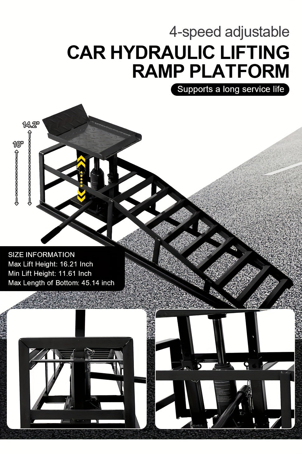 2pcs Heavy Duty Hydraulic Truck Ramp, 5T/11,000Lbs Capacity, Steel Auto Wheel Platform for Vehicle Maintenance, Garage, Black