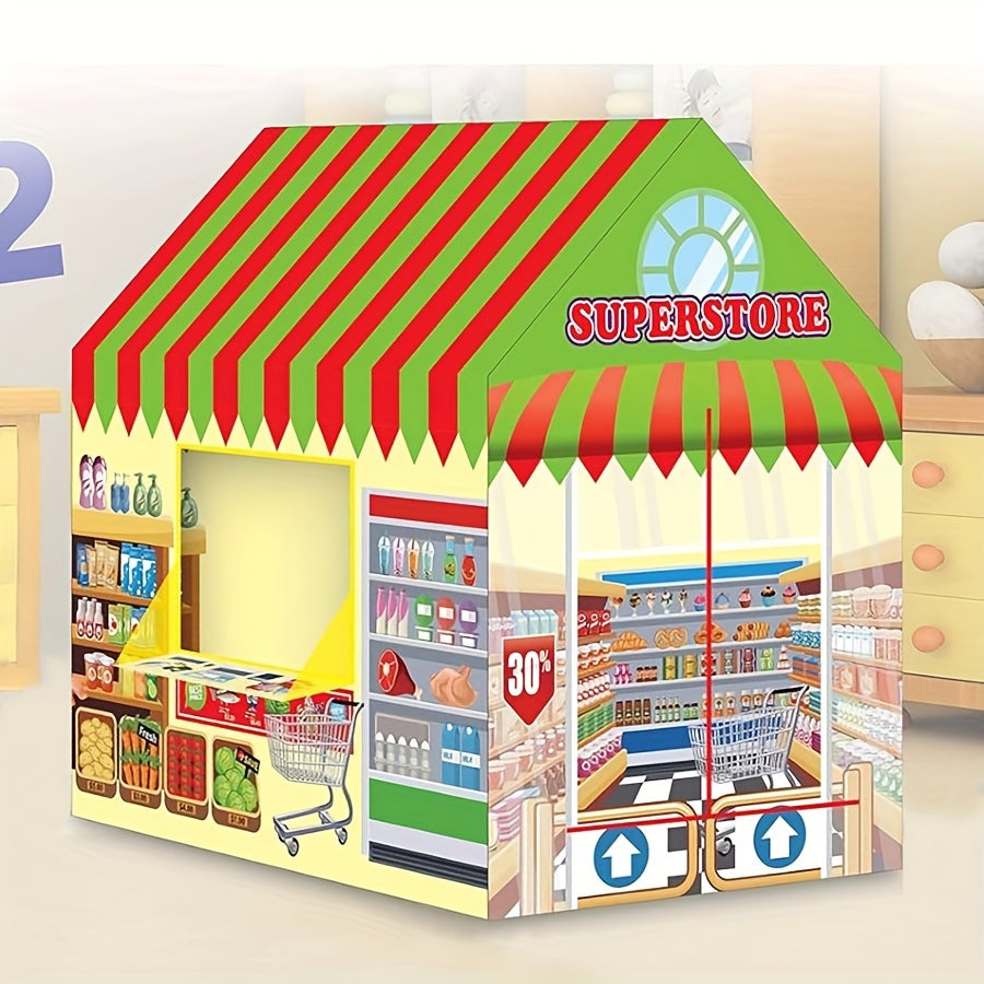 Superstore Playhouse Tent - Kids' Toy House with Windows, Suitable for Indoor and Outdoor Play, Ages 0-3, Waterproof