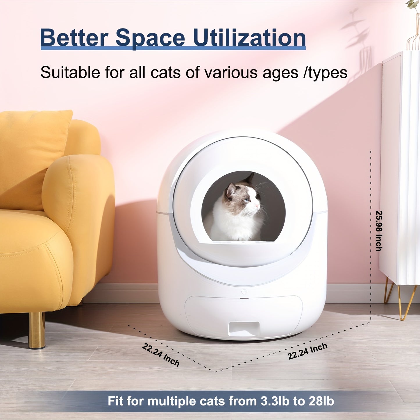 Self-Cleaning Cat Litter Box with Mat & Liners, 70L Capacity, APP-Controlled, Ideal for Multiple Cats - White