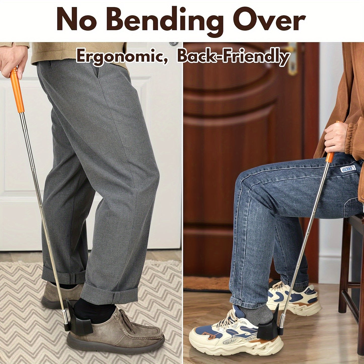 Easy-Reach 31" Stainless Steel Shoe Horn for Seniors - No Bending Required, Ideal for Sneakers & Boots