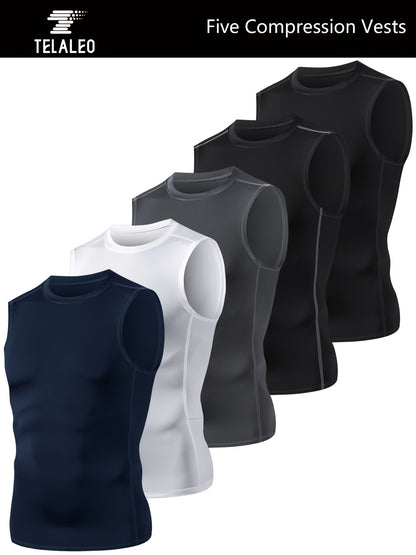 5-Pack Men's Compression Sleeveless Workout Tank Tops for Running & Training - Hiccupzz