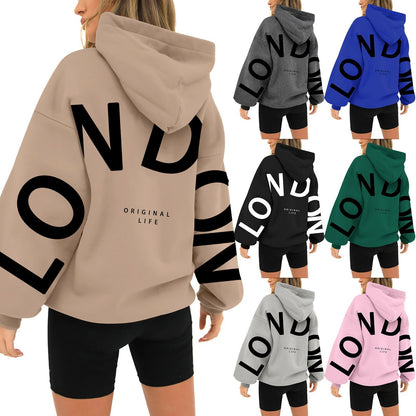 Printed Long Sleeve Loose Pockets Hooded Sweater - Hiccupzz