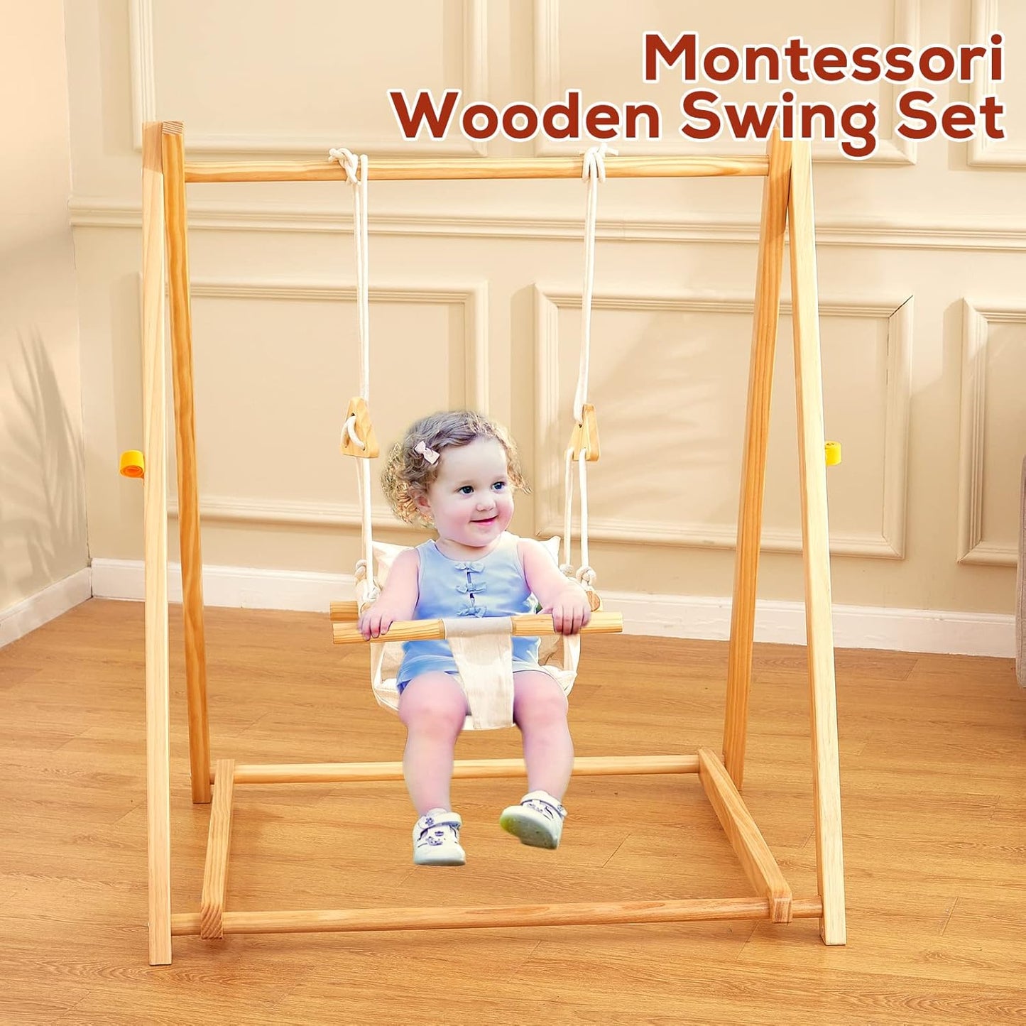 Foldable Wooden Baby & Toddler Swing Set - Indoor & Outdoor Backyard Fun