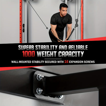 Wall Mounted Folding Squat Rack with Cable Crossover & LAT Pull Down, 5 Adjustable Modes, Space-Saving Home Gym Trainer - Hiccupzz