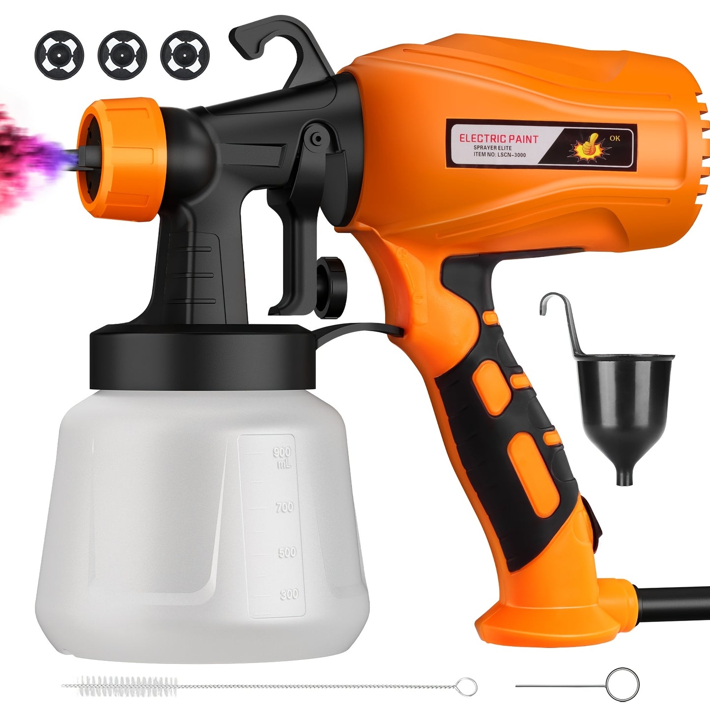 Paint Sprayer, 400W HVLP Spray Gun with 2 Nozzles & 3 Spray Patterns - Electric Paint Sprayer with 900ml Container