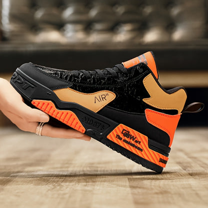 Men's Trendy High Top Platform Shoes, Non Slip Lace Up Skate Shoes, All Seasons Outdoor Walking Traveling Comfy - Hiccupzz