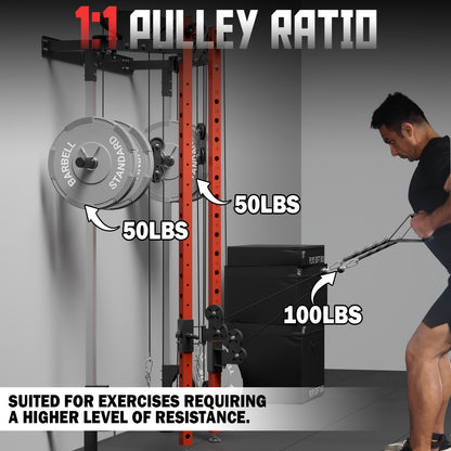 Wall Mounted Folding Squat Rack with Cable Crossover & LAT Pull Down, 5 Adjustable Modes, Space-Saving Home Gym Trainer - Hiccupzz