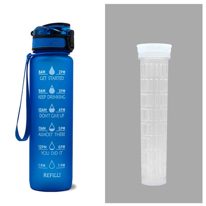 1L Tritan Water Bottle With Time Marker Bounce Cover Leakproof Cup For Sports Fitness