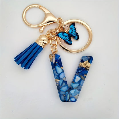 Blue Butterfly Alphabet Initial Keychain - Cute Resin Charm for Bags and Daily Use - Hiccupzz