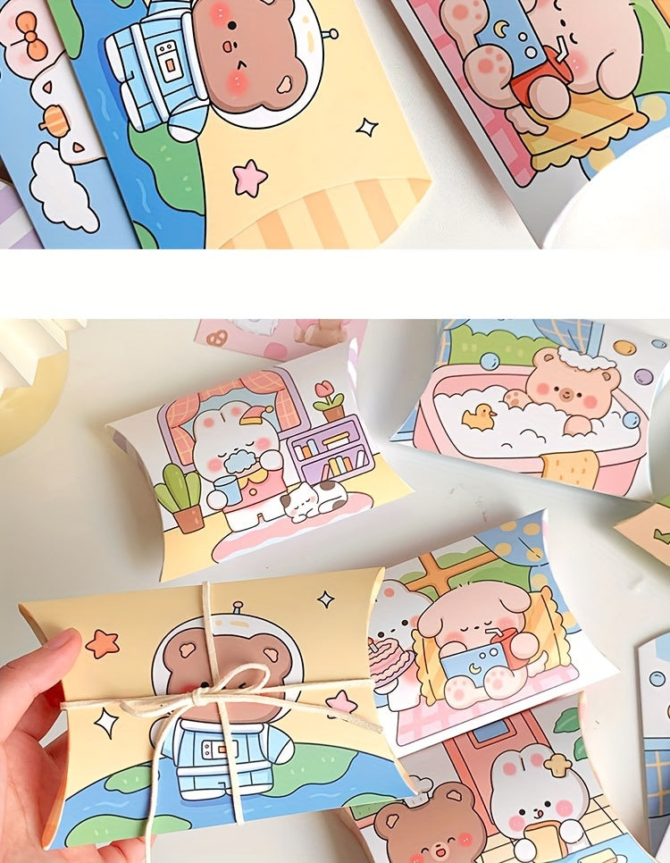 Cartoon Animal-Themed Pillow Gift Boxes (1-Pack) – Perfect for Small Candies, Birthdays, Holidays, and Special Occasions, Featuring Adorable Bear and Bunny Designs