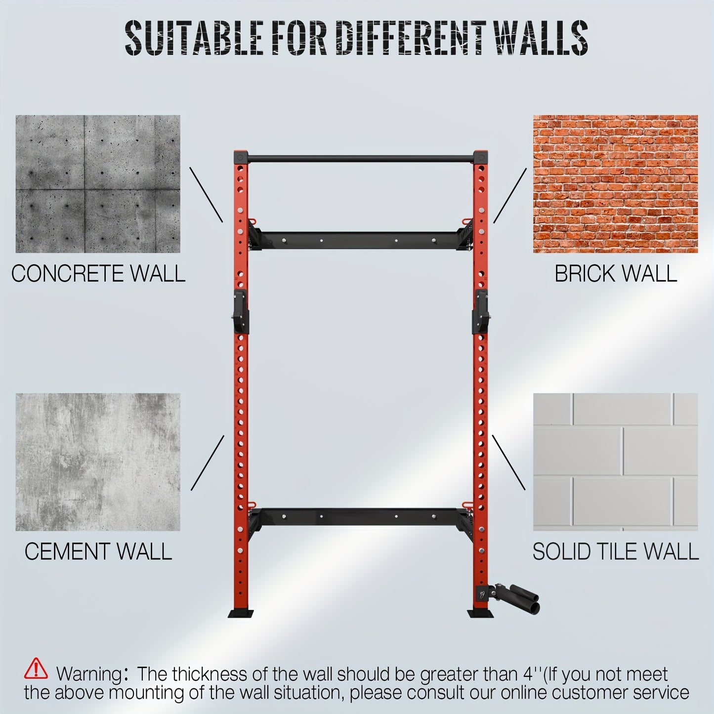 2.36" X 2.36" Folding Wall-Mounted Squat Rack, 800lbs Capacity with Pull-Up Bar & Attachments