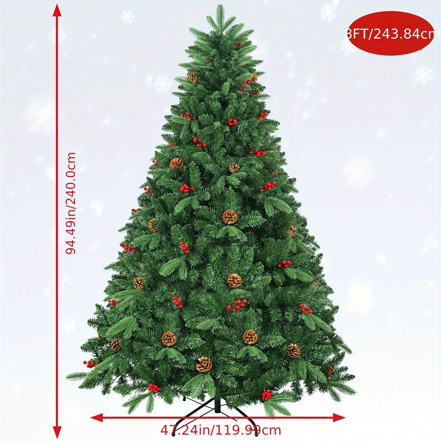 8 Ft/9 Ft Pre-Lit Artificial Christmas Tree with Warm White Light, Pine Cones & Red Berries