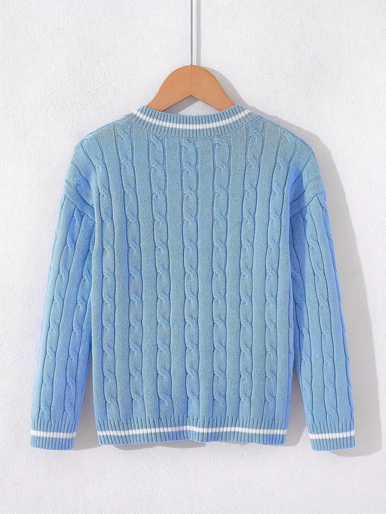 Kid's Preppy V-neck Sweater, Cable Knit, Long Sleeve, Casual, Spring/Fall/Winter