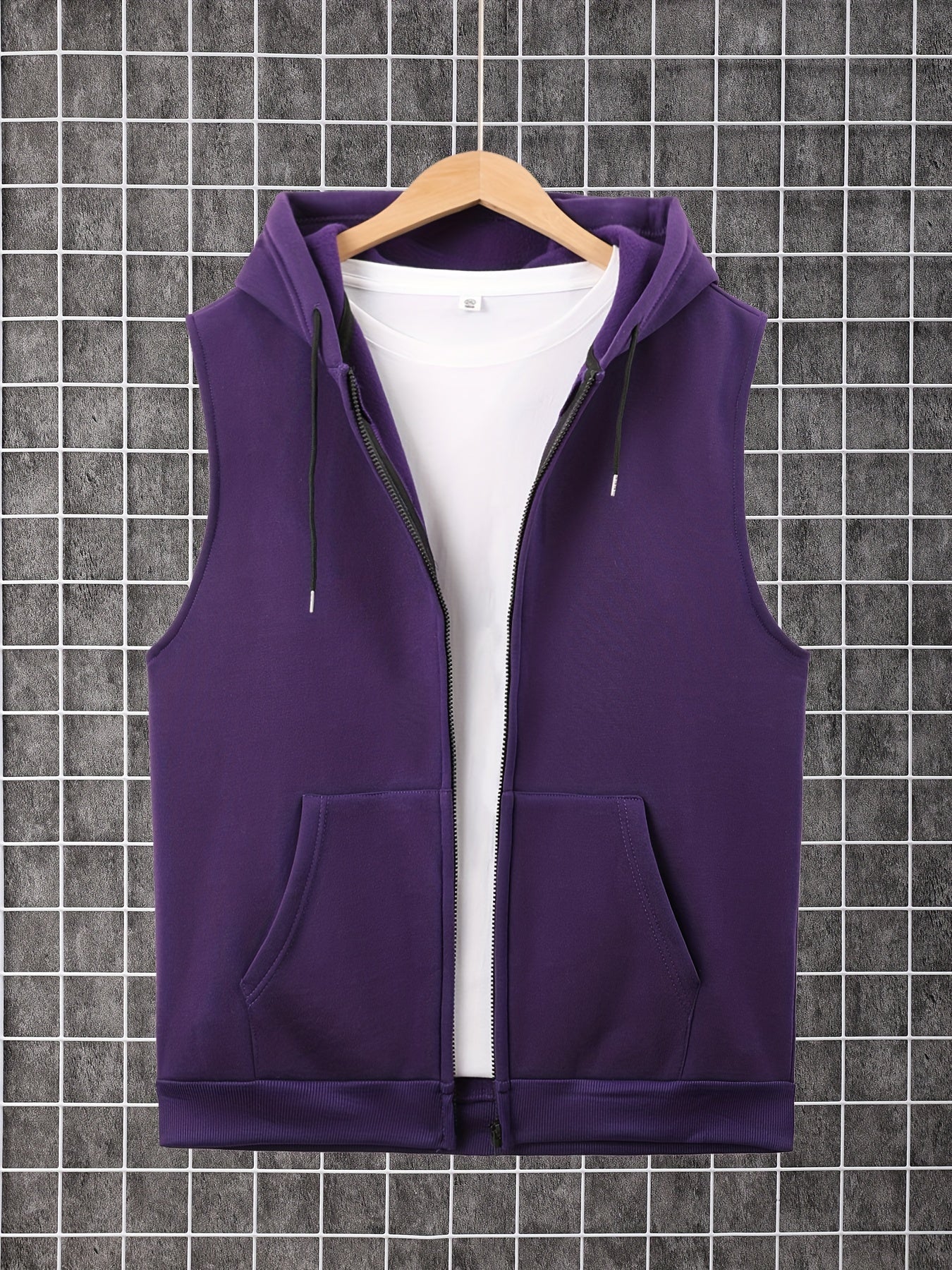 Men's Sleeveless Zip-Up Hoodie Vest with Pocket, Casual Outdoor Activewear