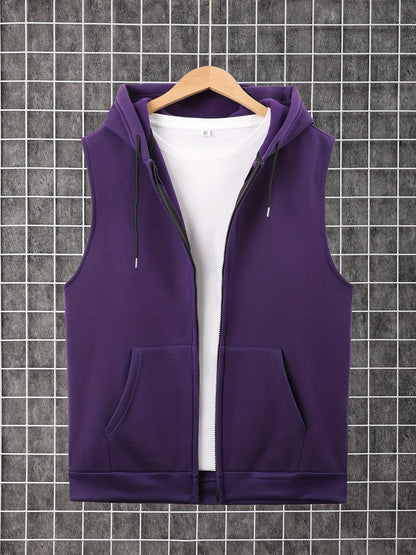 Men's Sleeveless Zip-Up Hoodie Vest with Pocket, Casual Outdoor Activewear - Hiccupzz