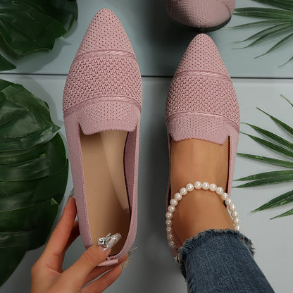 Women's Minimalist Slip-On Knitted Flats, Point Toe, Soft Sole Ballets, Lightweight Comfort - Hiccupzz