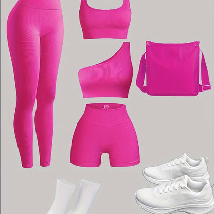 Women's 4-Piece Yoga Set, Sport Athletic Leggings, Sports Bra, Shorts, Fitness Gear For Gym And Outdoor Exercise (without Accesories) - Hiccupzz