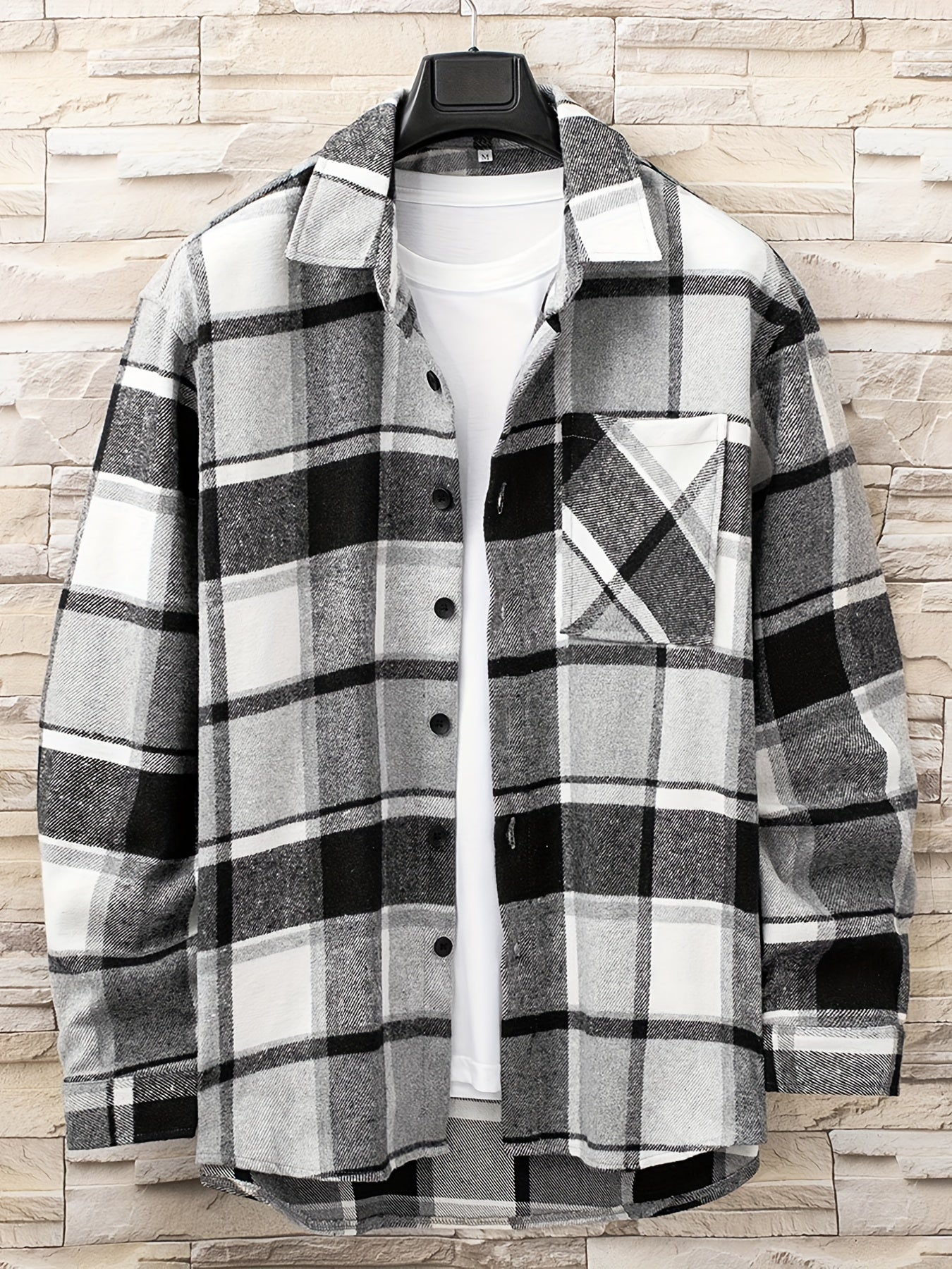 Men's Flannel Plaid Lapel Button Short Pocketed Shirts Coats