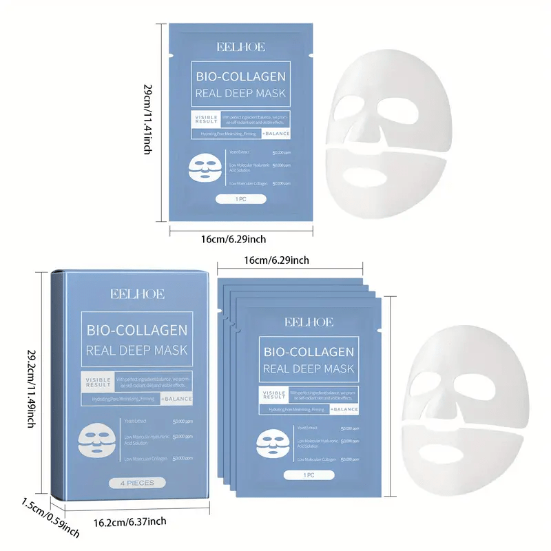 2Boxs Bio-Collagen Real Mask, Collagen Face Moisturize Mask Overnight, Collagen Face Mask Hydrating Firming Hydrogel Mask (4PCS/1 Box)