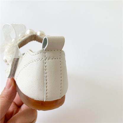 Girls Soft Bottom Pearl Bow Princess Shoes - Hiccupzz